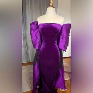 Purple shoulder off gown Albayati F.D brand size M
